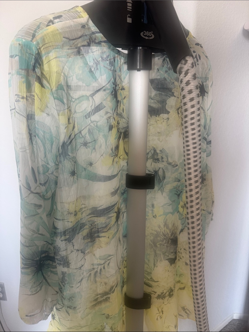 Style & Co. Sheer Floral Tie-Neck Tunic in Yellow and Teal - Picture 3 of 3